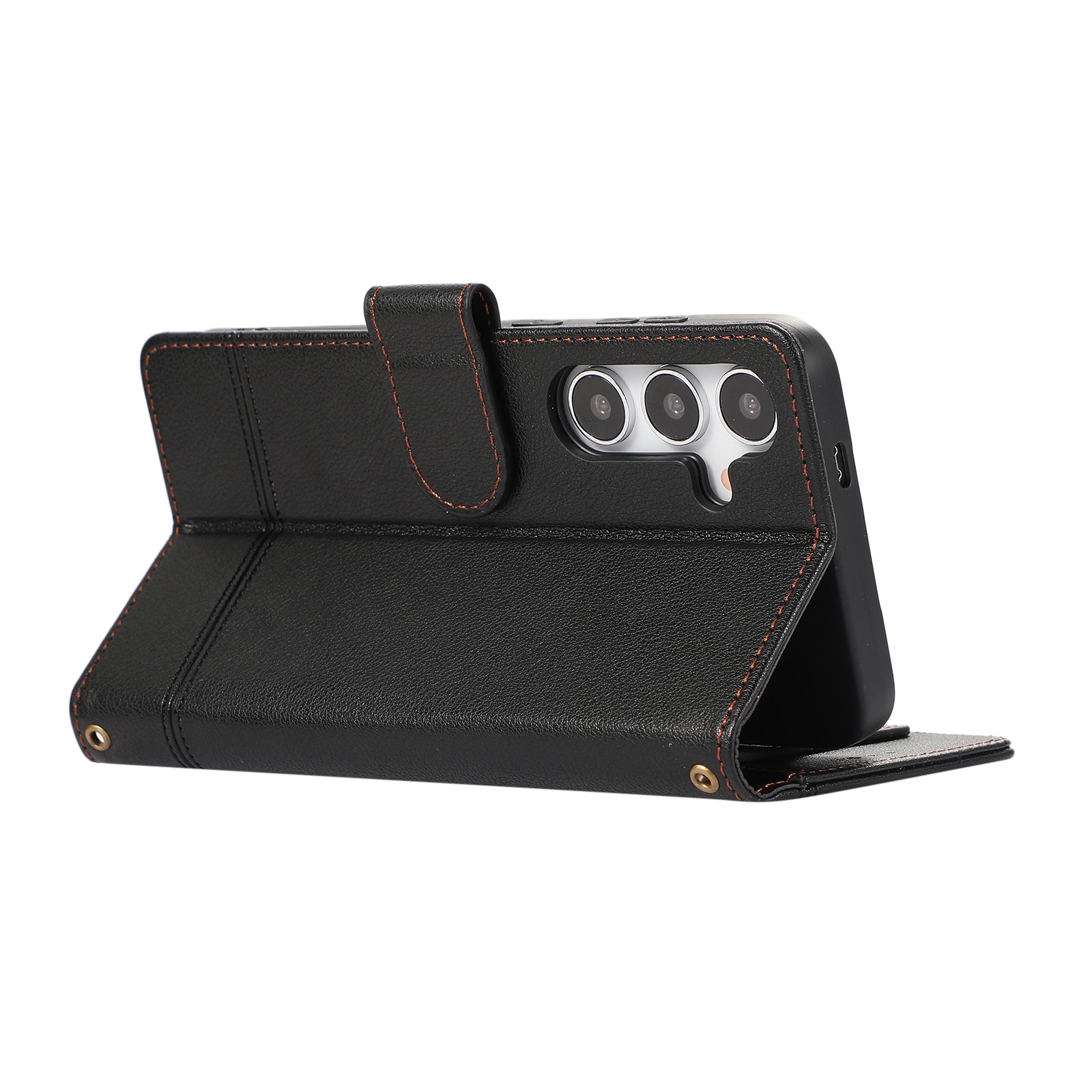 For Samsung Galaxy S24 Cell Phone Case PU Leather Stand Drop-proof Wallet Cover with 2 Straps - Black For Samsung Galaxy S24 Cell Phone Case PU Leather Stand Drop-proof Wallet Cover with 2 Straps - Black